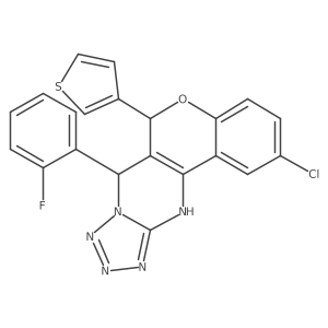 2-chloro-7-(2-fluorophenyl)-6-(thiophen-3-yl)-7,12-dihydro-6H-chromeno[4,3-d]tetrazolo[1,5-a]pyrimidine结构式