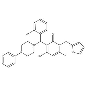 3-((2-chlorophenyl)(4-phenylpiperazin-1-yl)methyl)-1-(furan-2-ylmethyl)-4-hydroxy-6-methylpyridin-2(1H)-one结构式