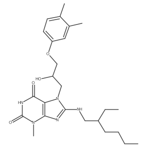 7-(3-(3,4-dimethylphenoxy)-2-hydroxypropyl)-8-((2-ethylhexyl)amino)-3-methyl-1H-purine-2,6(3H,7H)-dione结构式