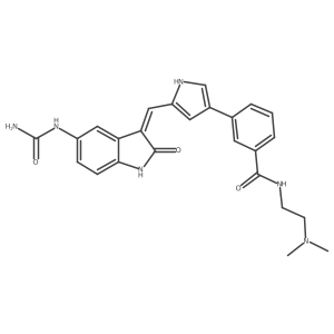 3-(5-{[(3Z)-5-(carbamoylamino)-2-oxo-2,3-dihydro-1H-indol-3-ylidene]methyl}-1H-pyrrol-3-yl)-N-[2-(dimethylamino)ethyl]benzamide结构式