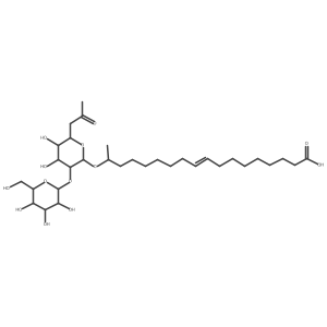 (9Z)-17-[(6,8-Dideoxy-2-O-I(2)-D-glucopyranosyl-I(2)-D-gluco-octopyranos-7-ulos-1-yl)oxy]-9-octadecenoic acid结构式