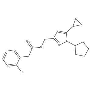 2-(2-chlorophenyl)-N-((1-cyclopentyl-5-cyclopropyl-1H-pyrazol-3-yl)methyl)acetamide结构式