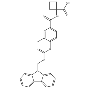 1-[4-({[(9H-fluoren-9-yl)methoxy]carbonyl}amino)-3-fluorobenzamido]cyclobutane-1-carboxylic acid结构式