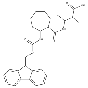 rac-3-{[(1R,2S)-2-({[(9H-fluoren-9-yl)methoxy]carbonyl}amino)cycloheptyl]formamido}-2-methylbutanoic acid结构式