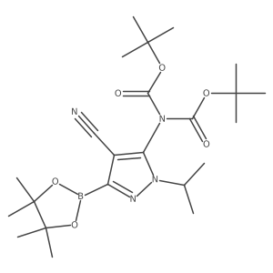 tert-Butyl (tert-butoxycarbonyl)(4-cyano-1-isopropyl-3-(4,4,5,5-tetramethyl-1,3,2-dioxaborolan-2-yl)-1H-pyrazol-5-yl)carbamate Structure