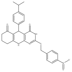 5-(4-isopropylphenyl)-2-((4-nitrobenzyl)thio)-7,8,9,10-tetrahydropyrimido[4,5-b]quinoline-4,6(3H,5H)-dione Structure