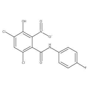 4,6-dichloro-N-(4-fluorophenyl)-3-hydroxy-2-nitrobenzamide结构式