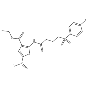Ethyl 2-(4-((4-fluorophenyl)sulfonyl)butanamido)-5-nitrothiophene-3-carboxylate结构式