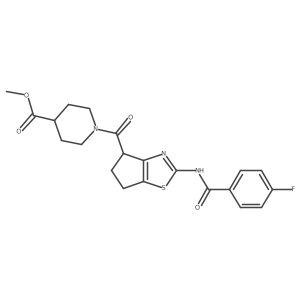 methyl 1-(2-(4-fluorobenzamido)-5,6-dihydro-4H-cyclopenta[d]thiazole-4-carbonyl)piperidine-4-carboxylate结构式