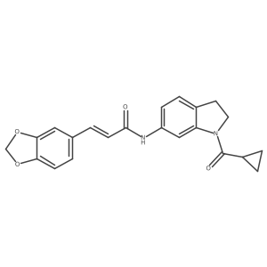 (E)-3-(benzo[d][1,3]dioxol-5-yl)-N-(1-(cyclopropanecarbonyl)indolin-6-yl)acrylamide结构式