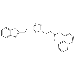 2-((5-(2-(benzo[d]thiazol-2-yl)ethyl)-1,3,4-oxadiazol-2-yl)thio)-N-(quinolin-8-yl)acetamide结构式