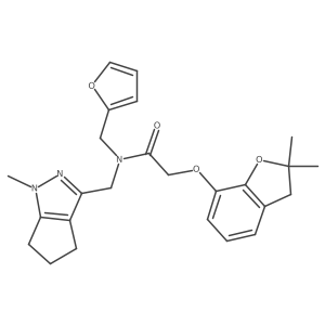 2-((2,2-dimethyl-2,3-dihydrobenzofuran-7-yl)oxy)-N-(furan-2-ylmethyl)-N-((1-methyl-1,4,5,6-tetrahydrocyclopenta[c]pyrazol-3-yl)methyl)acetamide结构式