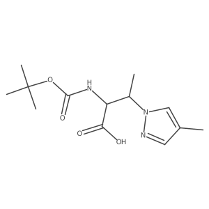 2-{[(tert-butoxy)carbonyl]amino}-3-(4-methyl-1H-pyrazol-1-yl)butanoic acid结构式