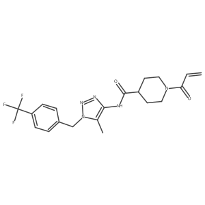 N-(5-methyl-1-{[4-(trifluoromethyl)phenyl]methyl}-1H-1,2,3-triazol-4-yl)-1-(prop-2-enoyl)piperidine-4-carboxamide结构式