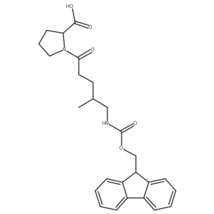 (2R)-1-[5-({[(9H-fluoren-9-yl)methoxy]carbonyl}amino)-4-methylpentanoyl]pyrrolidine-2-carboxylic acid结构式