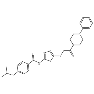 4-isopropoxy-N-(5-((2-oxo-2-(4-phenylpiperazin-1-yl)ethyl)thio)-1,3,4-thiadiazol-2-yl)benzamide结构式