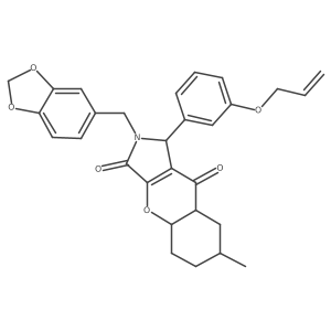 2-(1,3-benzodioxol-5-ylmethyl)-7-methyl-1-(3-prop-2-enoxyphenyl)-4a,5,6,7,8,8a-hexahydro-1H-chromeno[2,3-c]pyrrole-3,9-dione Structure