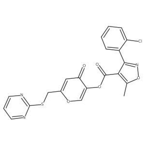 4-oxo-6-((pyrimidin-2-ylthio)methyl)-4H-pyran-3-yl 3-(2-chlorophenyl)-5-methylisoxazole-4-carboxylate Structure