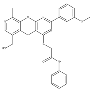 2-{[11-(hydroxymethyl)-5-(3-methoxyphenyl)-14-methyl-2-oxa-4,6,13-triazatricyclo[8.4.0.0^{3,8}]tetradeca-1(10),3(8),4,6,11,13-hexaen-7-yl]sulfanyl}-N-phenylacetamide Structure