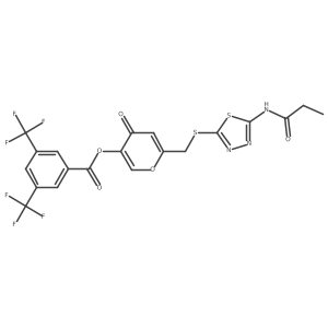 4-oxo-6-(((5-propionamido-1,3,4-thiadiazol-2-yl)thio)methyl)-4H-pyran-3-yl 3,5-bis(trifluoromethyl)benzoate Structure