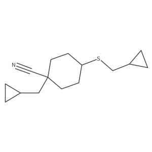 1-(Cyclopropylmethyl)-4-((cyclopropylmethyl)thio)cyclohexanecarbonitrile结构式