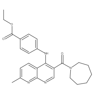 Ethyl 4-{[3-(azepane-1-carbonyl)-7-methyl-1,8-naphthyridin-4-yl]amino}benzoate结构式