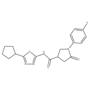 N-(5-cyclopentyl-1,3,4-thiadiazol-2-yl)-1-(4-fluorophenyl)-5-oxopyrrolidine-3-carboxamide结构式