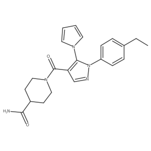 1-(1-(4-ethylphenyl)-5-(1H-pyrrol-1-yl)-1H-pyrazole-4-carbonyl)piperidine-4-carboxamide结构式