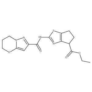ethyl 2-(6,7-dihydro-5H-pyrazolo[5,1-b][1,3]oxazine-2-carboxamido)-5,6-dihydro-4H-cyclopenta[d]thiazole-4-carboxylate Structure