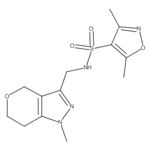 3,5-dimethyl-N-((1-methyl-1,4,6,7-tetrahydropyrano[4,3-c]pyrazol-3-yl)methyl)isoxazole-4-sulfonamide结构式