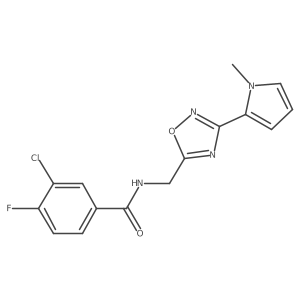 3-chloro-4-fluoro-N-((3-(1-methyl-1H-pyrrol-2-yl)-1,2,4-oxadiazol-5-yl)methyl)benzamide结构式