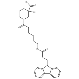1-{3-[2-({[(9H-fluoren-9-yl)methoxy]carbonyl}amino)ethoxy]propanoyl}-3-hydroxypiperidine-3-carboxylic acid结构式