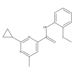 2-cyclopropyl-6-methyl-N-[2-(methylsulfanyl)phenyl]pyrimidine-4-carboxamide结构式