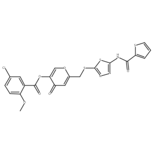 4-oxo-6-(((5-(thiophene-2-carboxamido)-1,3,4-thiadiazol-2-yl)thio)methyl)-4H-pyran-3-yl 5-chloro-2-methoxybenzoate Structure