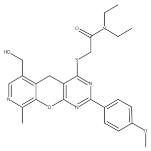N,N-diethyl-2-((6-(hydroxymethyl)-2-(4-methoxyphenyl)-9-methyl-5H-pyrido[4',3':5,6]pyrano[2,3-d]pyrimidin-4-yl)thio)acetamide Structure