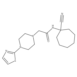 N#CC1(NC(=O)CN2CCN(c3nccs3)CC2)CCCCCC1结构式