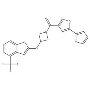(5-(Furan-2-yl)isoxazol-3-yl)(3-((4-(trifluoromethyl)benzo[d]thiazol-2-yl)oxy)azetidin-1-yl)methanone结构式