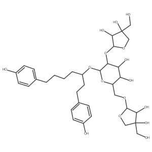 (2R,3S,4S,5R,6R)-6-[1,7-bis(4-hydroxyphenyl)heptan-3-yloxy]-5-[(2S,3R,4R)-3,4-dihydroxy-4-(hydroxymethyl)oxolan-2-yl]oxy-2-[[(2S,3R,4R)-3,4-dihydroxy-4-(hydroxymethyl)oxolan-2-yl]oxymethyl]oxane-3,4-diol结构式