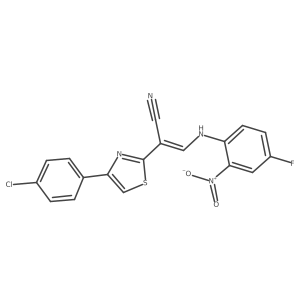 (Z)-2-(4-(4-chlorophenyl)thiazol-2-yl)-3-((4-fluoro-2-nitrophenyl)amino)acrylonitrile结构式