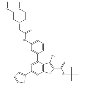 5-Amino-4-(3-(2-(bis(2-methoxyethyl)amino)acetamido)phenyl)-N-(tert-butyl)-2-(thiophen-2-yl)thieno[2,3-d]pyrimidine-6-carboxamide结构式