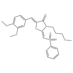 (E)-N-((Z)-5-(3,4-dimethoxybenzylidene)-3-(3-methoxypropyl)-4-oxothiazolidin-2-ylidene)benzenesulfonamide Structure