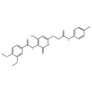 N-(4-amino-2-((2-((4-bromophenyl)amino)-2-oxoethyl)thio)-6-oxo-1,6-dihydropyrimidin-5-yl)-3,4-dimethoxybenzamide结构式