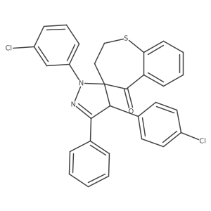 (4R,4'S)-1'-(3-chlorophenyl)-4'-(4-chlorophenyl)-3'-phenylspiro[2,3-dihydro-1-benzothiepine-4,5'-4H-pyrazole]-5-one Structure