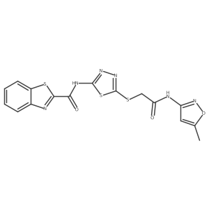 N-(5-((2-((5-methylisoxazol-3-yl)amino)-2-oxoethyl)thio)-1,3,4-thiadiazol-2-yl)benzo[d]thiazole-2-carboxamide Structure