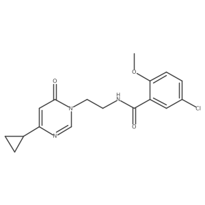 5-chloro-N-(2-(4-cyclopropyl-6-oxopyrimidin-1(6H)-yl)ethyl)-2-methoxybenzamide结构式