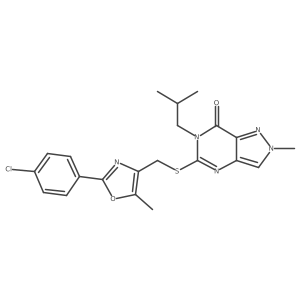 5-(((2-(4-chlorophenyl)-5-methyloxazol-4-yl)methyl)thio)-6-isobutyl-2-methyl-2,6-dihydro-7H-pyrazolo[4,3-d]pyrimidin-7-one结构式