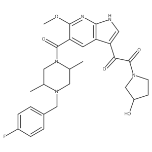 Piperazine,1-[(4-fluorophenyl)methyl]-4-[[3-[(3-hydroxy-1-pyrrolidinyl)oxoacetyl]-6-methoxy-1h-pyrrolo[2,3-b]pyridin-5-yl]carbonyl]-2,5-dimethyl-,(2s,5r)-结构式