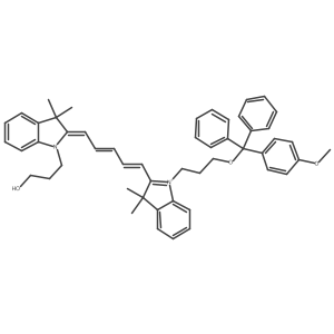 2-(5-(1-(3-Hydroxypropyl)-3,3-dimethylindolin-2-ylidene)penta-1,3-dien-1-yl)-1-(3-((4-methoxyphenyl)diphenylmethoxy)propyl)-3,3-dimethyl-3H-indol-1-ium结构式