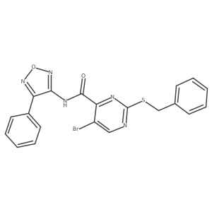 2-(benzylsulfanyl)-5-bromo-N-(4-phenyl-1,2,5-oxadiazol-3-yl)pyrimidine-4-carboxamide结构式