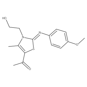 (Z)-1-(3-(2-hydroxyethyl)-2-((4-methoxyphenyl)imino)-4-methyl-2,3-dihydrothiazol-5-yl)ethanone结构式